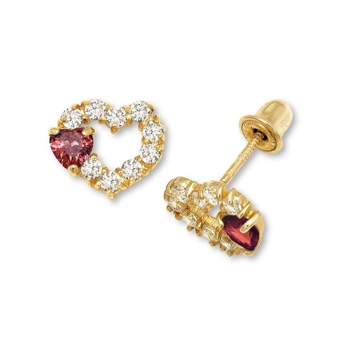 14K Yellow & White Gold Heart Shape Screw Back Earrings for Women - Picture 11 of 24