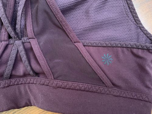 Athleta Sports Bra XS Burgundy Merlot Sheer Mesh Panels Strappy Athleisure Yoga - Picture 3 of 5