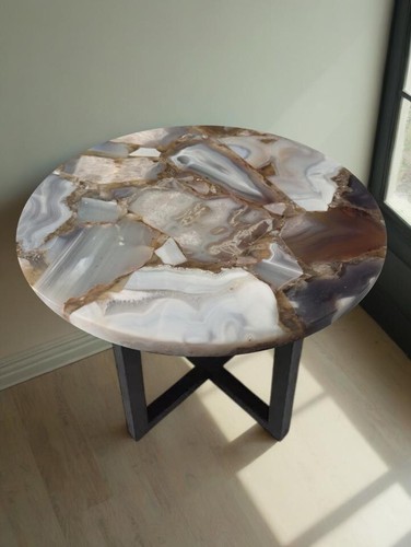 Grey Agate Coffee Table Top, Agate Round Table Top, Center Table Top Decor - Picture 3 of 6