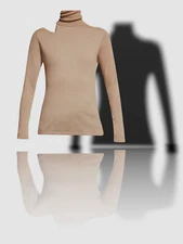 $430 Neiman Marcus Women's Beige Cashmere Cutout Turtleneck Sweater Size S