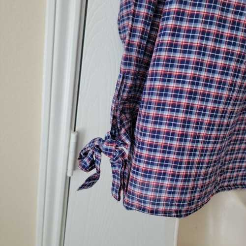Madewell Tie Sleeve Popover Blue Red Plaid Top - Picture 6 of 8