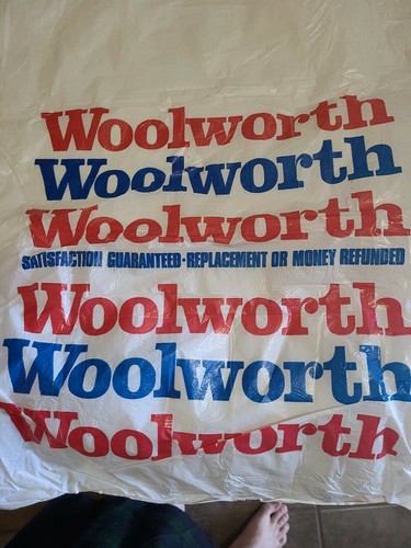 Rare 80s Large 16x4x24” Woolworth Store Plastic No Handles Shopping Bag - Imagen 4 de 5