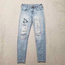 American Eagle Jeans Womens 6 Blue Denim Jegging Distressed Stretch Casual Light