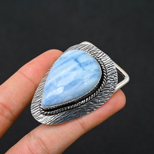 Blue Opal Gemstone 925 Sterling Silver Handmade Jewelry Belt Buckle For Husband - Picture 4 of 4
