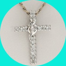 Diamond Cross Pendant Necklace .20CT 14K White Gold 19  Chain