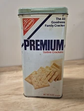 Vintage Nabisco Premium Saltine Crackers Tin Canister 1978 Made in USA 15 Oz