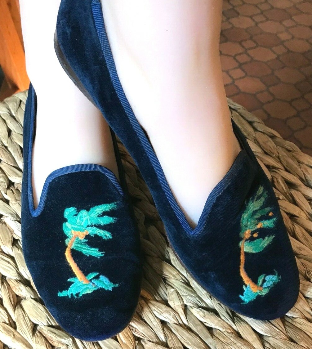STUDENTI &WOOTTON DARK blu VELVET FLAT LOAFERS EMBROIDEED PALM TREE SZ 8 SPAI STUDENTI &WOOTTON DARK blu VELVET FLAT LOAFERS EMBROIDEED PALM TREE SZ 8 SPAI sconto prezzo basso