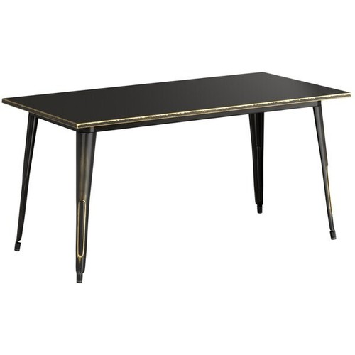 32'' x 63" Rectangular Distressed Gold Metal Outdoor Restaurant Patio Table - Picture 3 of 6