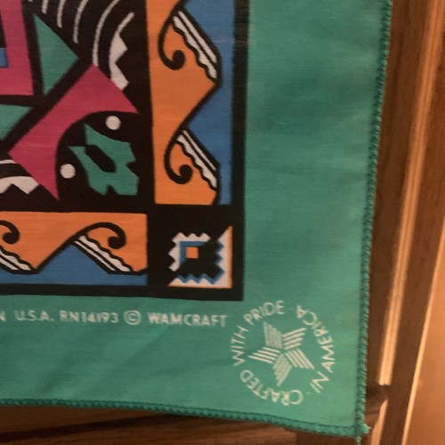 Vintage Wamcraft Teal Southwest Native American Style Bandana Made In USA NOS - Picture 7 of 7
