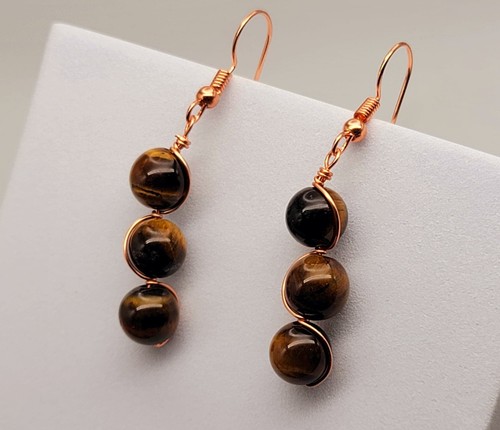 Handmade Tiger's Eye Natural Drop Earrings , Stone Tiger's Eye - 第 5/6 張圖片