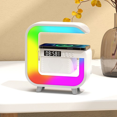 Multifunction Wireless Charger Station RGB Night Light Alarm Clock Speaker - Zdjęcie 12 z 13