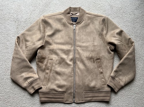 Abercrombie & Fitch A&F Men Vegan Suede Bomber Jacket Size Medium Beige Full Zip