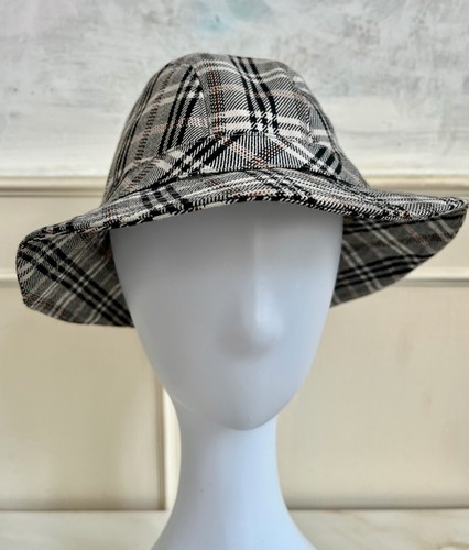 Vintage Dannimac Grey Check Fedora Trilby Wide Brim Boho Rain Hat One Size - Picture 3 of 7