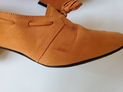 Vintage Sz 5 Retro Orange Leather Suede High Heel Pointed Toe Pumps Tassel Shoes - Picture 9 of 10
