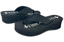 Gypsy Soule - 2" WEDGE Flip Flops Canvas Thong Sandals Comfort Heel - BLACK