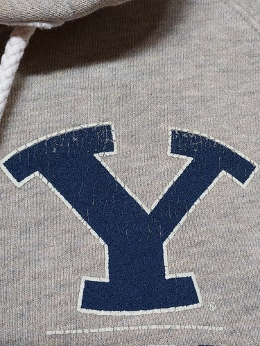 BYU Hoodie Men's Sz S Dad Beige Gray Fleece Y2K Dad Grunge 1/4 Button CL II - Picture 12 of 14