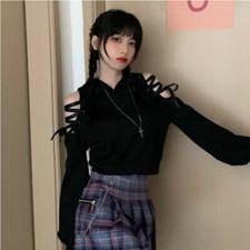 Women Japanese Girl Harajuku Cat Hoodie Gothic Punk Laces