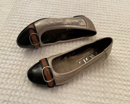 AGL Attilio Giusti Leombruni Buckle Cap Toe Ballet Flats Champagne Black 36 / 6 - Picture 10 of 10
