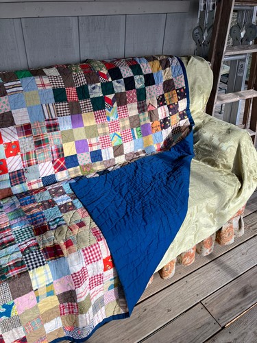 Twin Quilt Navy Blue Vintage Patchwork 65x82" (165x210cm) Great Condition - Bild 2 von 10