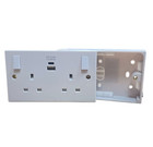 13A Double Switched Socket with USB Charging USB A, USB C & 25mm Double Back Box