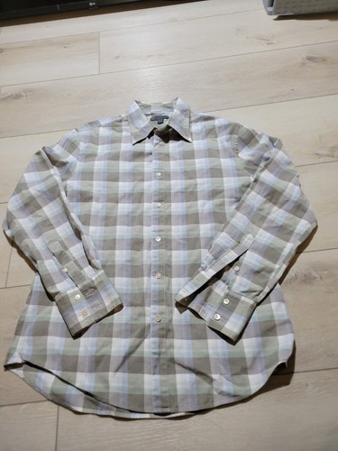 John Varvatos Men's LARGE Blue green Long Sleeve Button Down Dress Shirt check - Picture 3 of 10
