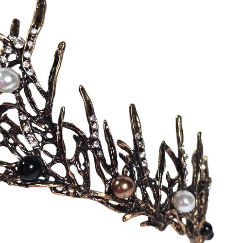 Mermaid Crown Headband Hair Accessory Pearls Rhinestone Ocean Seashore Gold Tone - Picture 8 of 17