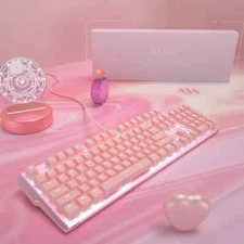 Pink Mechanical Keyboard & Mouse Set – Wired for Girls' E-Sports