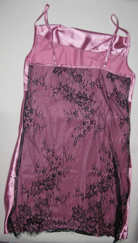 Shein pink satin w/sheer black lace back night gown slip sleep dress S kawaii - Picture 2 of 4