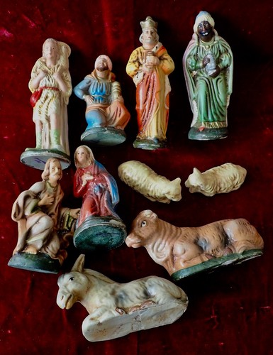 VTG NATIVITY FIGURES-10- WESTERN GERMANY 1950s CHALK W/ SOME VERY MINIMAL FLAWS - Picture 1 of 12