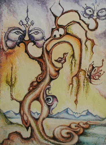 1992 surrealist abstract gouache / pastel painting landscape signed - Picture 8 of 12