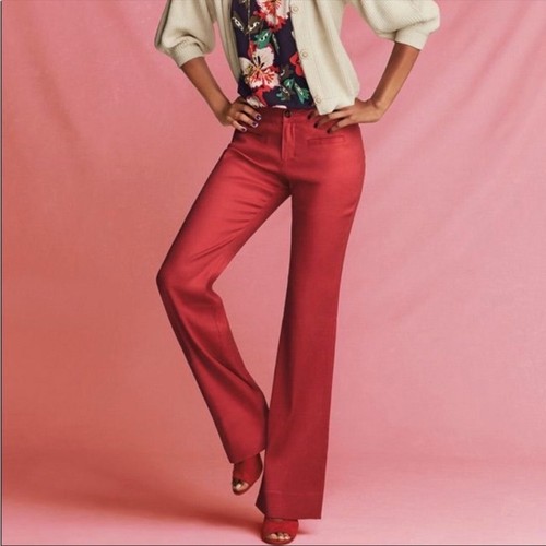 New CAbi Perfect Red Valentine Linen Blend Trousers Size 4 - Picture 2 of 7