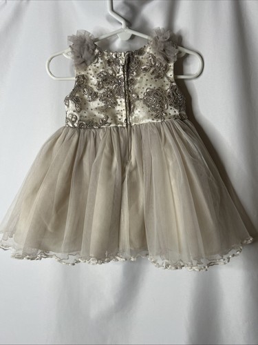 Bonnie Baby Formal Party Beige Infant Girl Dress Bow Sequin Flower 12 M - Picture 6 of 9