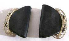 Vintage Black  Gold Art Deco Shoe Clips With Intricate Metal Filigree Design