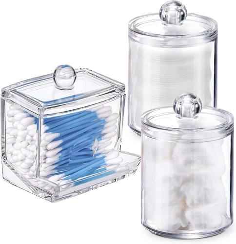 Swab Holder Canisters with Lid, Bathroom Qtip Dispenser Apothecary Jars, Clear P