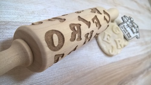 Alphabet Wooden Rolling Pin Laser Engraved Kids Pattern Embossing - Picture 8 of 10