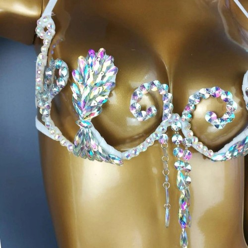 Reggiseno donna Samba Carnevale Rave EDC pietre arcobaleno danza del ventre ferretto 2 colori - Foto 6 di 8
