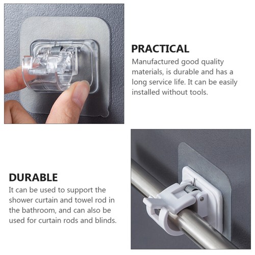 2 Pcs Curtain Rod Hook Easy Hang Rods No Drill Self Adhesive Holder Hooks Screw - Picture 11 of 12