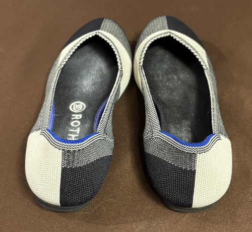 Rothy’s Flat Women Round Toe Buffalo Plaid Retired Black Gray Cream Sz 8.5 Used* - Picture 8 of 15