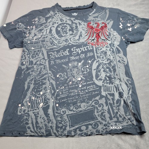 Rebel Spirit XL Graphic Tee With Bold Red Embroidered Eagle Distressed Grey... - Picture 7 of 15