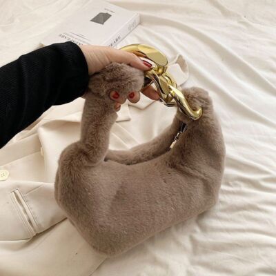 Thick Chain Half Moon Women Handbags Plush Tote Bags Lady