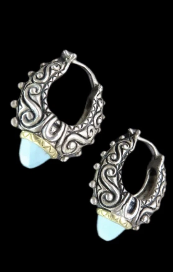 Pendientes tipo argolla Barbara Bixby turquesa plata de ley 925 con oro amarillo de 18 quilates Foto 2 de 4