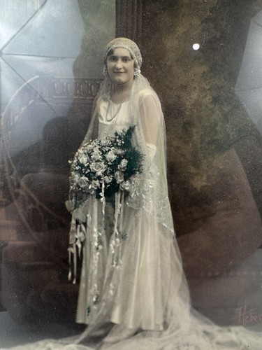 Antique Art Nouveau Wedding Portrait Frame - Hand-Colored Photo - Large Standing - Picture 2 of 4