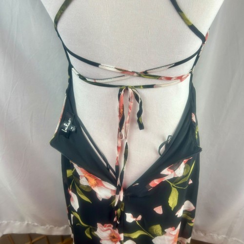 Lulus Adventure Seeker Floral Print Maxi Dress Women Medium Black Pink Tropical - Picture 13 of 14