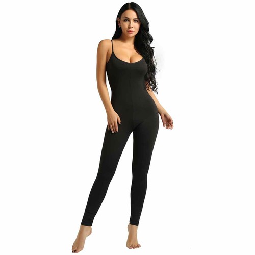 Women Sleeveless Spaghetti Strap Stretchy Tank Unitard Leotard Leggings Bodysuit - Picture 7 of 33