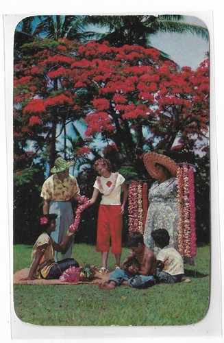 Vintage Postkarte Lei Verkäufer und Helfer verkaufen ihre Waren, Honolulu, Hawaii - Bild 1 von 2