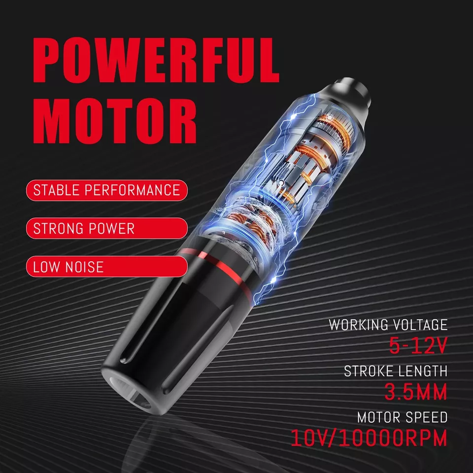 Tattoo Kit Complete Wireless Pen Machine with Power Supply Needles Ink Paper - image 3 of 4