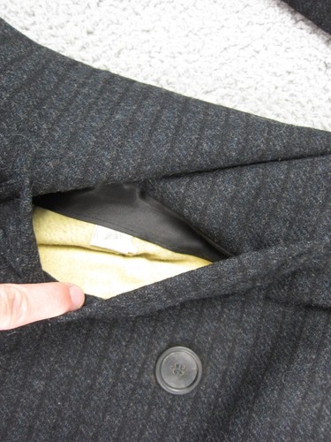 True Vintage Timme Tuft Coat Mens 42-44 Black Alpaca Fur Collar Tweed Trench - Picture 8 of 24
