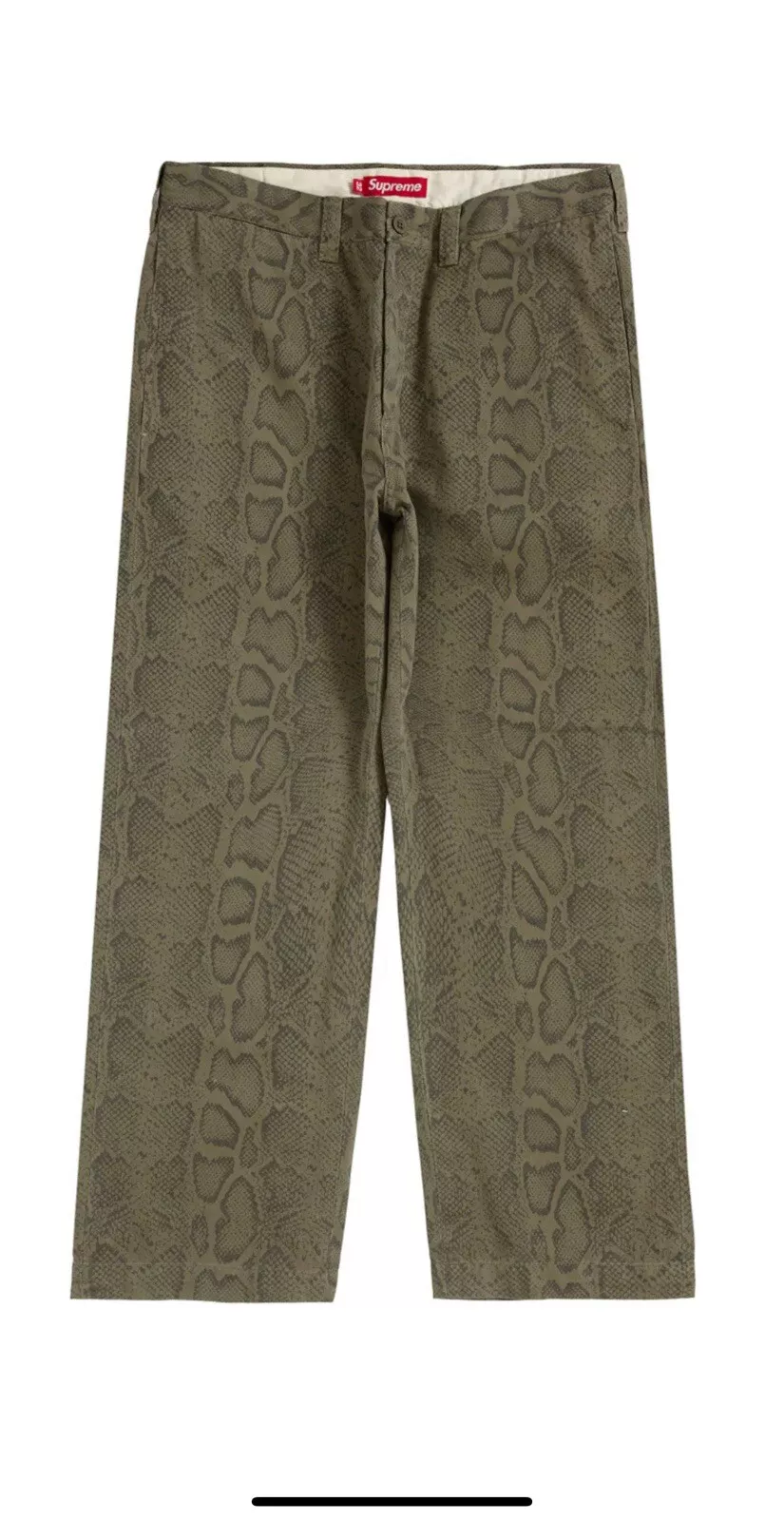 Pantalon chinois imprimé serpent Supreme NY OLIVE SS24 TAILLE 36 flambant neuf