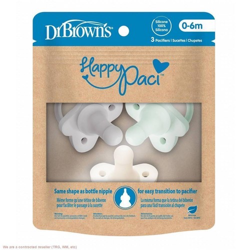 Dr. Brown's HappyPaci One-Piece 100% Silicone Pacifier - 0-6m - 3pk - Cool Gr...