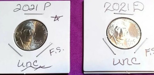 2021 P&D Jefferson Nickels, *Unc., Bankrollen. SCHÖNE (2 Münzen), Albumfüller!! - Bild 3 von 3